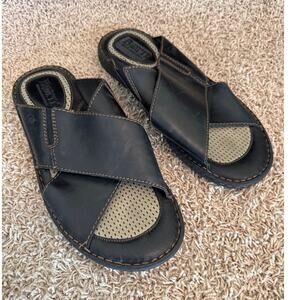 Born Marco Leather Slide Sandals Criss Cross Strap Black Men Size 14 Comfort